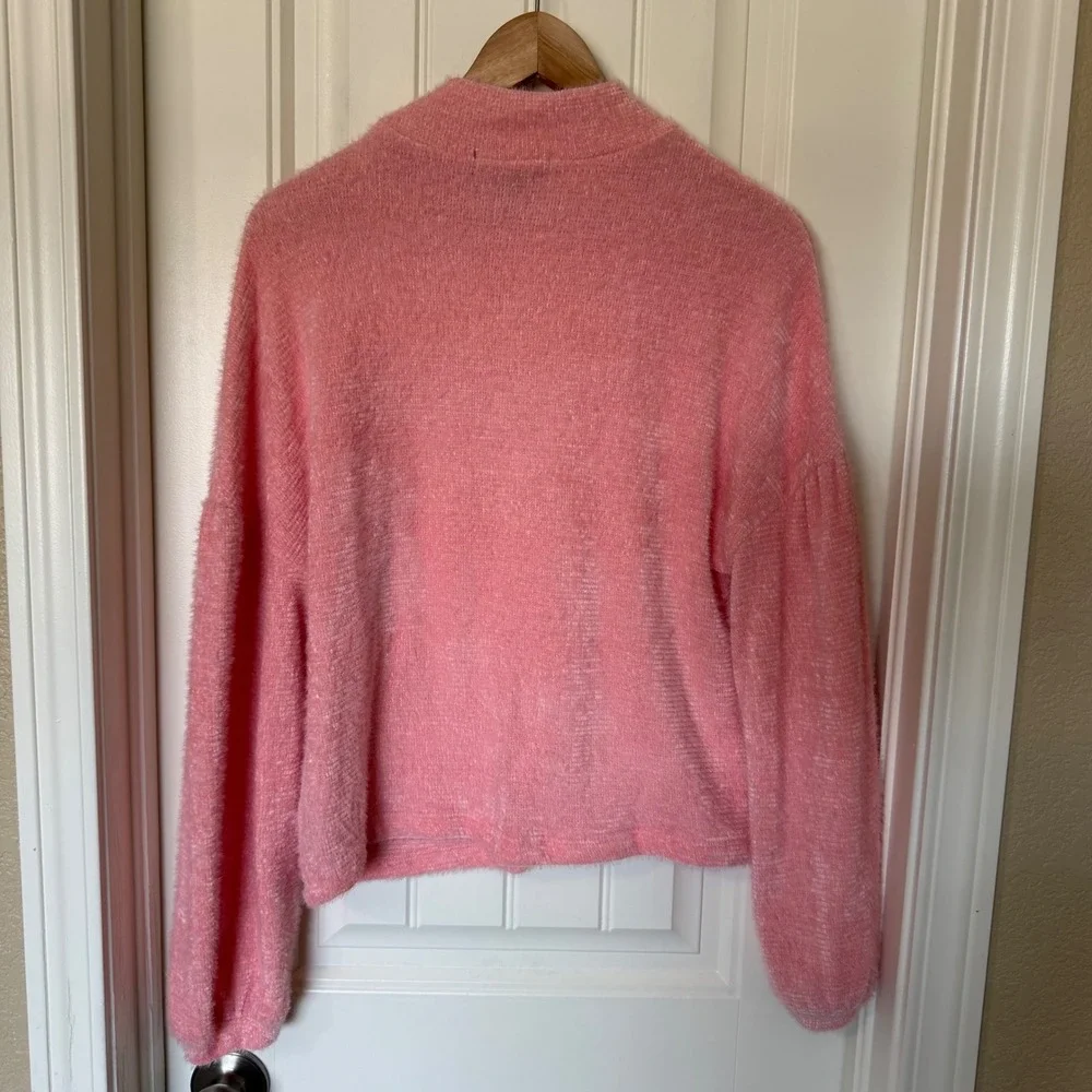 Sanctuary‎ Sweater Womens XS Pink Excellent Eyelash Knit Mock Neck Puff Sleeve